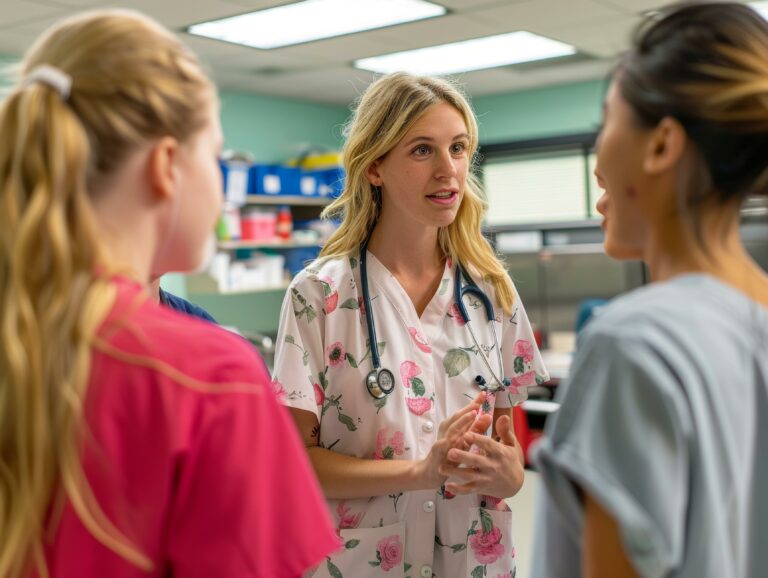 three people in a hospital room